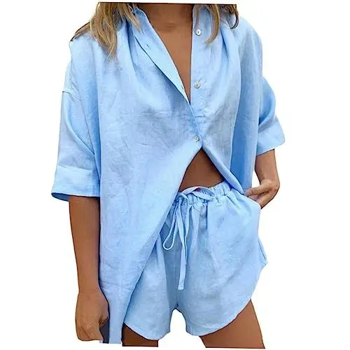 Produktbild: VALICLUD 2-teiliges Damen-Set Mit Kurzarm-Shirt Und Shorts Lässiger Trainingsanzug Für Damen