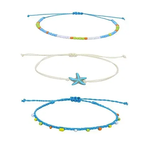 Produktbild: VALICLUD 3St Seestern-Knöchelkette geflochtene Armbänder Perle Handkette Fußkette frauengeschenk everyday jewelry freundschaftsarmbänder Fuß Dekoration verstellbarer Fußschmuck Wachslinie