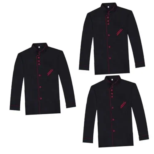 Produktbild: VALICLUD 3st Catering-jacken Koch Kleid Uniform Kochen Kochhose änner Kostü Schwarzer Kochmantel Bäckerjacken Traje Kurzarm-kochmantel Executive Individuelle Kochjacke Kochkleidung Black