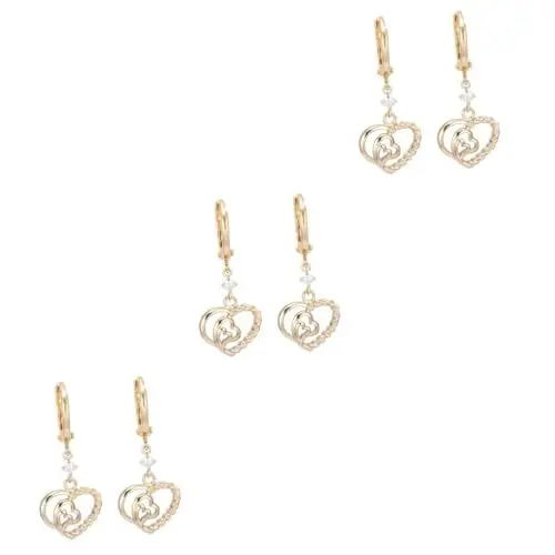 Produktbild: VALICLUD 3 Paar Damen Ohrringe Damen Ohrringe Einfache Ohrringe Damen Schmuck Herz Ohrstecker Herz Schmuck Damen Herz Ohrringe Tropfen Ohrringe Zirkon Ohrringe Golden