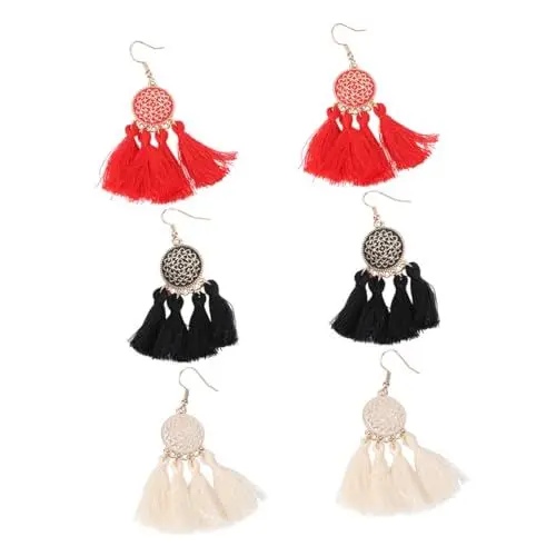 Produktbild: VALICLUD 3 Paare 3 Paar Verschiedene Quastenohrringe Statement-ohrringe Für Frauen Damenschmuck Böhmische Ohrringe Sommerdeko Damenohrringe Fransenohrringe Für Frauen Zinklegierung