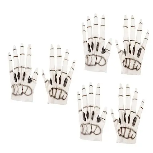 Produktbild: VALICLUD 3 Paare Vinyl-Handschuhe Cosplay-schädel-Handschuhe Skeletthandschuhe Für Erwachsene Totenkopf-Handschuhe Cosplay-Skelett-Handschuhe Skelett-kostümhandschuhe Bilden Weiß Geist