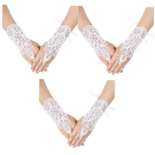 Produktbild: VALICLUD 3 Paare fingerlose Handschuhe kinderhandschuhe handschuhe elegant Spitzenhandschuhe funkelnd Handschuhe für kleine Mädchen Bühnenhandschuhe Mädchen Blumenmädchen das erste