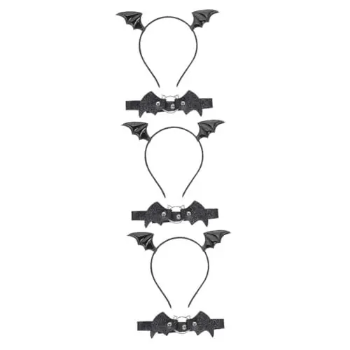Produktbild: VALICLUD 3 Sätze fledermaus stirnband kragen Fledermaus Kopfbedeckung Halloween-Teufels-Haarreifen halloween haarschmuck halloween kopfschmuck Haarband Halloween Stirnband