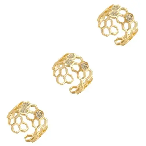 Produktbild: VALICLUD 3 Stk geometrischer Spaltring Fingerring Einzigartiger Daumenring finger zubehör personalisierte ringe damenringe Zirkon eingelegter Ring Partyring Kupfer (14k Vergoldung)