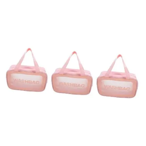 Produktbild: VALICLUD 3st Transparente Kosmetiktasche Pinseltasche Reise-Kosmetiktasche Make-up-aufbewahrungsbehälter Kosmetikkoffer Makeup Tasche wasserdichte Kosmetiktasche Reisetasche Pu Rosa