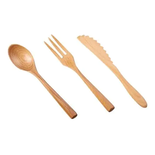 Produktbild: VALICLUD 3stücke Teiliges Besteckset Aus Buchenholz Haushaltsbesteckset Aus Holz Tragbares Essgeschirr Aus Buche Besteckgeschirr Aus Naturmaterial Praktisches Buchenbesteck