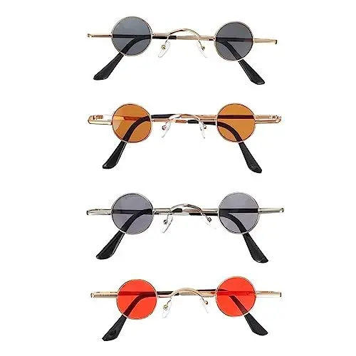 Produktbild: VALICLUD 4 Stück Punk Runde Sonnenbrille Retro - Partybrille für Festival, Fotografie, Strand & Sommer | Metallrahmen & Harzgläser | Stilvolle Hippie-Accessoires für Damen, Herren