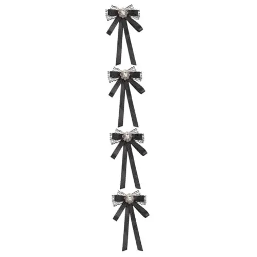 Produktbild: VALICLUD 4 Stück Spitze Fliege Schleife Brosche Broschennadel Mit Schleife Damen Krawatte Perlenschleifenbrosche Schwarze Fliege Für Damen Strass-bogen-brosche Spitzenband Metall