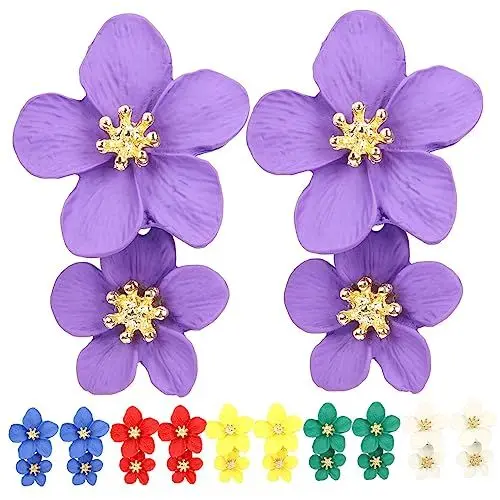 Produktbild: VALICLUD 5 Paare Blumen-doppelohrringe Ohrringe Blumenschmuck Hochzeit Blumenohrringe Tropfenohrringe Blumenohrringe Baumeln Ohrhänger Ohrschmuck Für Frauen Damenohrringe Legierung