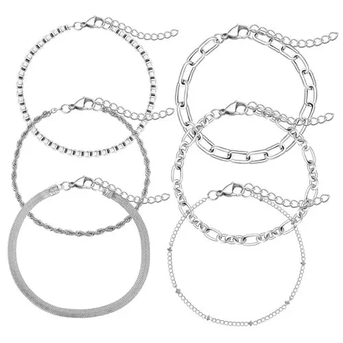 Produktbild: VALICLUD 6St einfaches Armband Metallarmband Dünne Armbänder Modeschmuck Armbinde Silberarmbänder für Frauen geschichtete Armreifen Kettenarmbänder Armband aus Kettengliedern Silver
