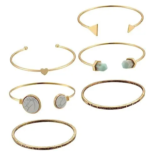 Produktbild: VALICLUD 6-Teiliges Set Geometrisches Türkis-Armband Punk Manschettenarmbänder aus Sterlingsilber für Frauen weihnachtsgeschenke weihnachts präsente Offener Armreif Damenarmbänder im Trend