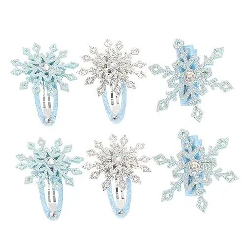 Produktbild: VALICLUD 6 Stk Schneeflocken Schnappen Haarnadel Weihnachtsstrumpffüller Haar Klammern Süße Schneeflocken-haarnadel Haarspangen Clips Clip-ins Strasssteine Knopf Entenschnabel Mädchen