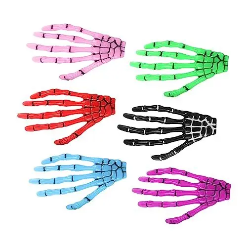 Produktbild: VALICLUD 6 Stück Halloween Haarspangen mit Resin Skelett Handknochen Bunte Haarklammern Rot Grün Schwarz Blau Modischer Haarschmuck für Party und Cosplay