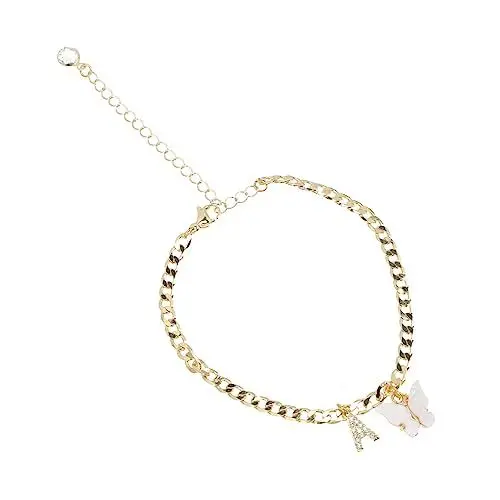 Produktbild: VALICLUD Alphabet-Fußkettchen mit Schmetterlings- , Strand-Fußkettchen, Schmuckkette, Armband für Damen, Schmetterlings-Initialen-Fußkettchen, Silber-Fußkettchen, Fußketten für Armbänder für