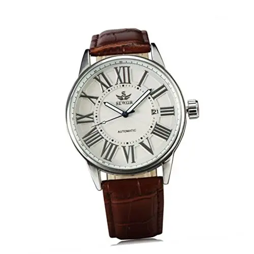 Produktbild: VALICLUD Armbanduhr automatisch mechanische Armbanduhr Automatikuhr Automatik-Armbanduhr für Herren mechanische Herrenuhr automatische mechanische uhr Gürtel Anschauen Rom Mann Weiß