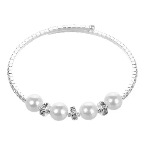 Produktbild: VALICLUD Brautarmbänder armband mit perlen hochzeitsmode Schmuck für Hochzeit Perlenarmband Manschettenarmband aus Strass Frauen Handgelenkschmuck Armbänder für Frauen Zinklegierung Silver