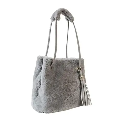 Produktbild: VALICLUD Damen Hobo Tasche Kunstpelz Umhängetasche Fuzzy Geldbörse Eimer Tasche Handtasche Einfarbig
