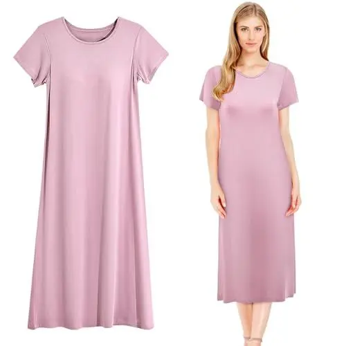 Produktbild: VALICLUD Damen Nachthemd Kurzarm Lose Schlafkleidung Mit Rundhalsausschnitt Bequemes Nachtkleid Für Zuhause Material Für Entspannte Nächte