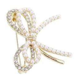 Produktbild: VALICLUD Einfache Schleifen-brosche Für Damen, Künstliche Perle Und Strass, Strass-kleid-accessoires, Elegante Anstecknadeln, Schleife, Strass-brosche, Taschenbrosche, Anzug-brosche,