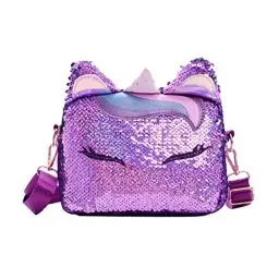 Produktbild: VALICLUD Frauen Mädchen Einhorn Pailletten Tasche Glitzer Crossbody Geldbörse Umhängetasche für Kinder Kleine Mädchen (Lila)