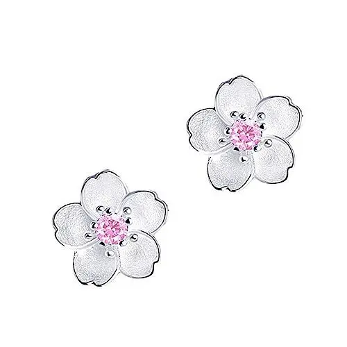 Produktbild: VALICLUD S925 Ohrstecker Kirschblüten Design Handgefertigte Ohrringe Für Damen Elegante Blumen Ohrschmuck Mit Pink Diamant Akzent Perfekte Ohrringe Für Jeden Anlass