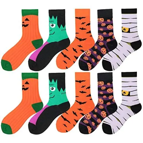 Produktbild: VALICLUD Halloween Socken Kürbis Fledermaus Druckt Socken Party Neuheit Baumwollsocken Verkleiden Dekoration 5Pcs