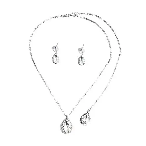 Produktbild: VALICLUD Hochzeitskette Mit Kristallen Und Ohrringen-set Für Damen Silberkette Mit Perlen Und Edelstein-ohrringen Für Braut Verarbeitungs-halskette Und Ohrstecker-set Für Party Und
