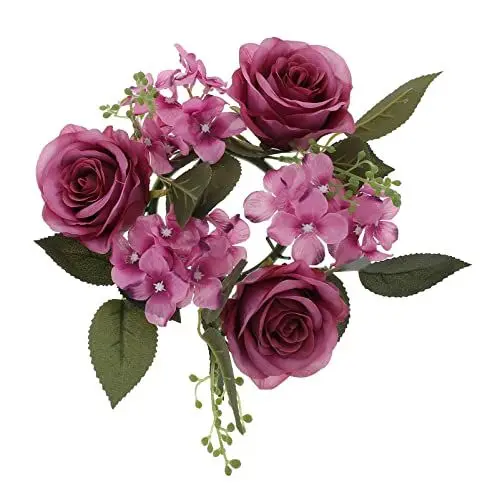 Produktbild: VALICLUD Kerzenkranz Rose Kranz Kerzenring Osterkranz Ostern Hochzeit Kerzenhalter Blumenkranz Künstliche Blumen Türkranz für Stumpenkerzen Stabkerzen Weihnachten Tischdeko