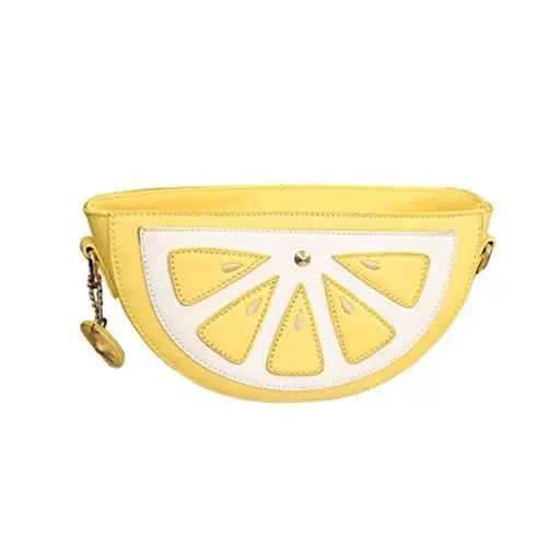 Produktbild: VALICLUD Lustige Fruchtform Umhängetasche für Frauen Mädchen PU Leder Kette Tasche Kleine Crossbody Taschen Niedliche Cartoon Form Taschen Zitrone Geldbörsen