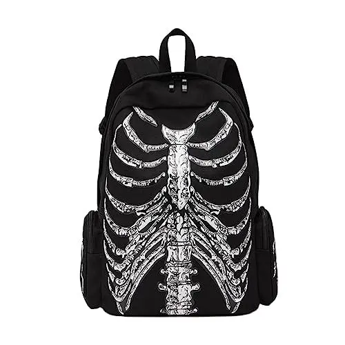 Produktbild: VALICLUD Lustige Halloween-Tasche Gothic Rucksack Brustkorb Canvas Laptoptasche Halloween Rucksack Goth Accessoires Für Männer Frauen