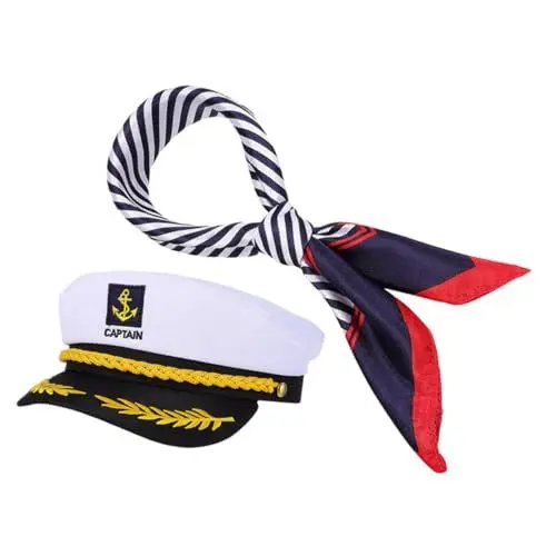 Produktbild: VALICLUD Matrosenmütze Und Schal-Set Yachtkapitänsmütze Und Halstuch Für Erwachsene Nautische Kostüm-Accessoires Für Partys Und Theateraufführungen