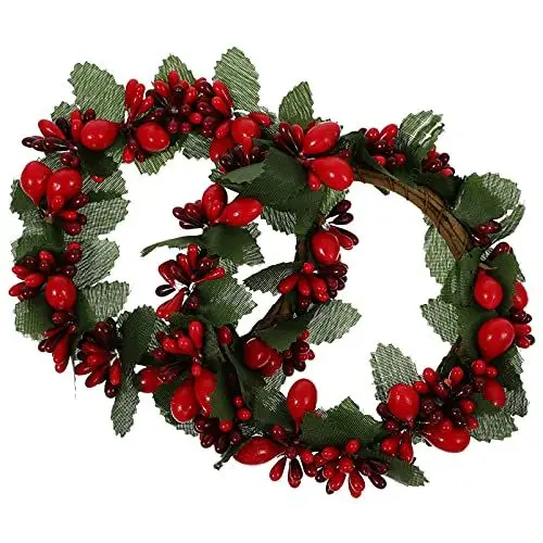 Produktbild: VALICLUD Mini-Kerze Weihnachtliche Tischdekoration 2PCS Weihnachten Kerze Kranz Ringe für Kerze S?ulen Red Berry Kleine Kranz für Rustikalen Hochzeits- Mittel Tisch Dekoration Stil 2