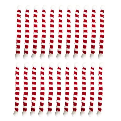 Produktbild: VALICLUD Mini Strickschal Weihnachten Design 15cm Stricken Schal Rote Weiße Streifen 24pcs DIY Weinflasche Dekoration Puppe Kleidung Flaschen Vase Pfalzen Mikrolandschaft Weihnachtsdekoration