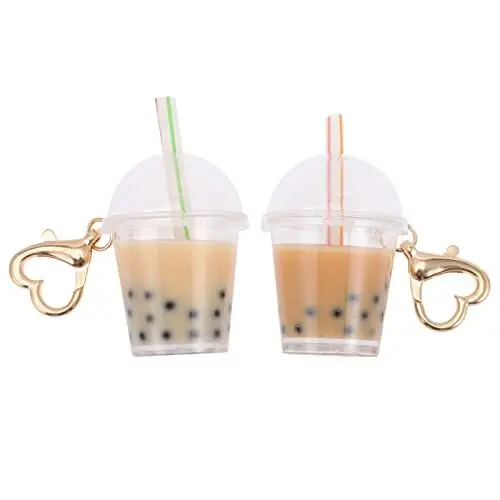 Produktbild: VALICLUD Miniatur 2 Stück Süßer Bubble Tea Schlüsselanhänger für Damen Herren Schlüsselanhänger Zubehör Charms Ohrringanhänger
