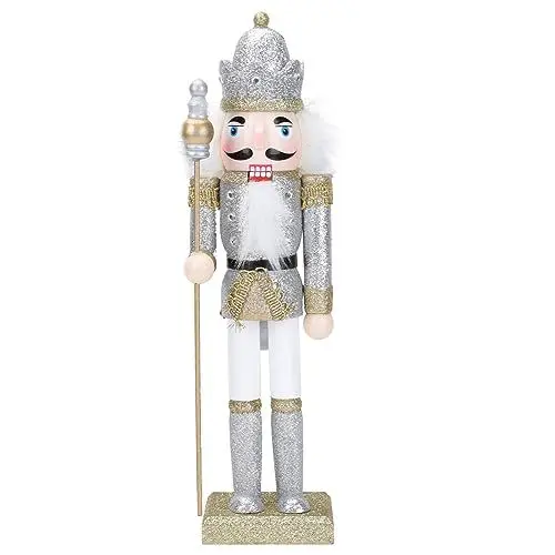 Produktbild: VALICLUD Nussknacker Zahlen Holz Puppen Decor Weihnachten Dekorationen für Home Soldat Figur Desktop Silber