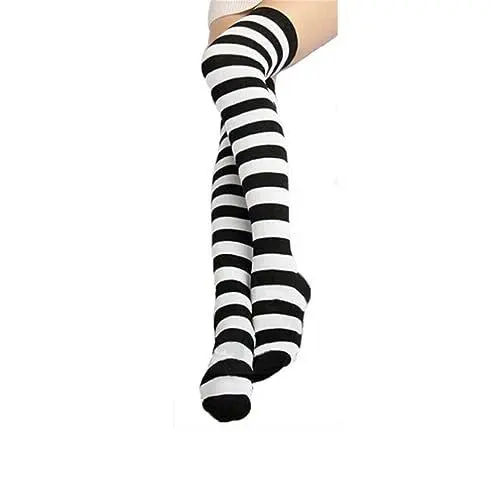 Produktbild: VALICLUD Paar Damen Kniestrümpfe Gestreifte Kniestrümpfe Frauen Strip Kniestrümpfe Frauen Streifenstrümpfe Gestreifte Strümpfe Fräulein Weiß