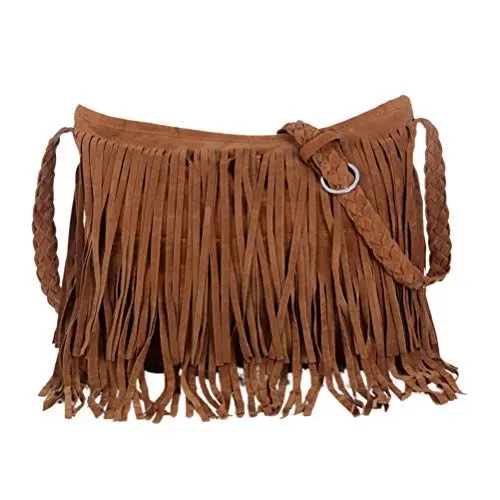 Produktbild: VALICLUD Quaste Umhängetasche Leder Tote Quaste Handtasche Umhängetasche Frau Fransen Quaste Tasche (Hellbraun) Gift