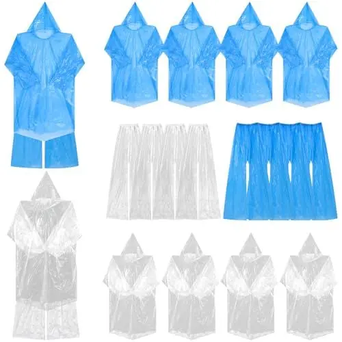 Produktbild: VALICLUD 10er Set Regenponchos - Wasserdichte Regenjacke Und Regenanzug Mit Kapuze, Pe+Pvc, Transparent, FüR Outdoor-AktivitäTen Wie Wandern Und Camping