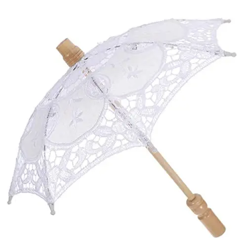 Produktbild: VALICLUD Regenschirm aus Spitze Mini-Regenschirm Spitze Holzgriff Dekoration Regenschirm hochzeitsdeko Strandbedarf für den Urlaub Performance-Regenschirm-Stütze Blumenmädchen schmücken