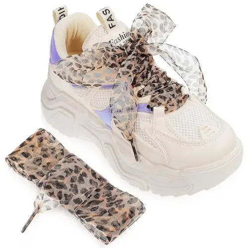 Produktbild: 2stücke Leopardenmuster Schnürsenkel Flach-schnürsenkel Ersatz- Für Sneaker Sport- Gemusterte Schuhbänder Für Erwachsene Farbiges Schuhzubehör