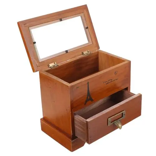 Produktbild: VALICLUD Schmuckkästchen Aus Holz Mit Schublade – Vintage-schmuckaufbewahrungsbox Aus Holz Schreibtisch-organizer Ideal Für Büro Schlafzimmer Wohnzimmer