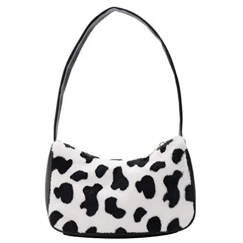 Produktbild: VALICLUD Umhängetasche für Frauen Mini Pelzige Handtasche Achsel Geldbörse Kuhdruck Clutch Tasche Kunstpelz Geldbörse