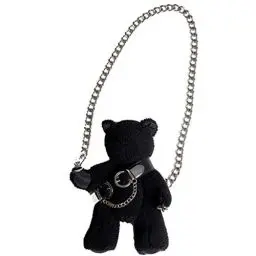 Produktbild: VALICLUD Umhängetasche mit Kettenriemen Teddy Tasche Stofftier Geldbörse Teddybär Geldbörse Gothic Geldbörsen Und Handtaschen für Frauen Mädchen Schwarz