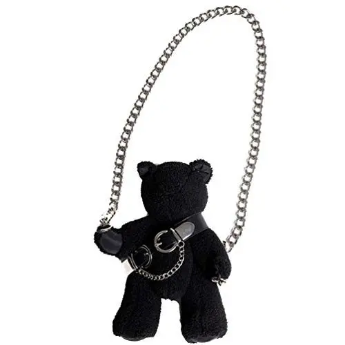 Produktbild: VALICLUD Umhängetasche mit Kettenriemen Teddy Tasche Stofftier Geldbörse Teddybär Geldbörse Gothic Geldbörsen Und Handtaschen für Frauen Mädchen Schwarz