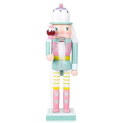 Produktbild: VALICLUD Weihnachtsdekorationen Weihnachts-Nussknacker-Figuren Rosa Nussknacker-Ornament Grün-Rosa Nussknacker Pastell-Weihnachtsdekorationen 25 cm Nussknackerfiguren