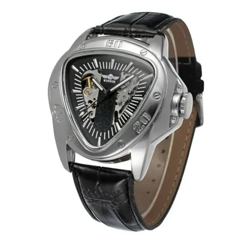 Produktbild: VALICLUD Automatische Mechanische Armbanduhr Für Herren Mit Pu-Armband Schwarz Und Silber Stilvolles Design Für Alltag Und Business