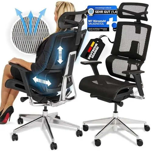 Produktbild: VALKENSTOL M7 Bürostuhl Ergonomisch mit Adaptiver Lordosenstütze Chefsessel Ergonomischer Bürostuhl als Home Office Ergonomic Chair Bürostühle Schreibtisch Stuhl Desk Chair