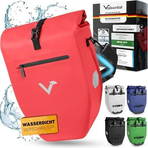 Produktbild: Valkental® Große & wasserdichte Gepäckträgertasche - Fahrradtasche für Gepäckträger mit großen Reflektoren (Abschließbar) Bombenfester Sitz - Mehrfach ausgezeichnet - Gefertigt für Langlebigkeit