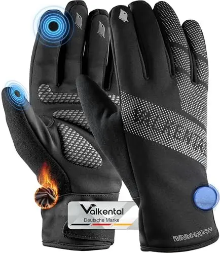 Produktbild: Valkental® Winddichte Fahrradhandschuhe - Gepolstert & Griffig | Winterhandschuhe & Übergangshandschuhe (Herren & Damen) mit Touchscreen Funktion - GloRider